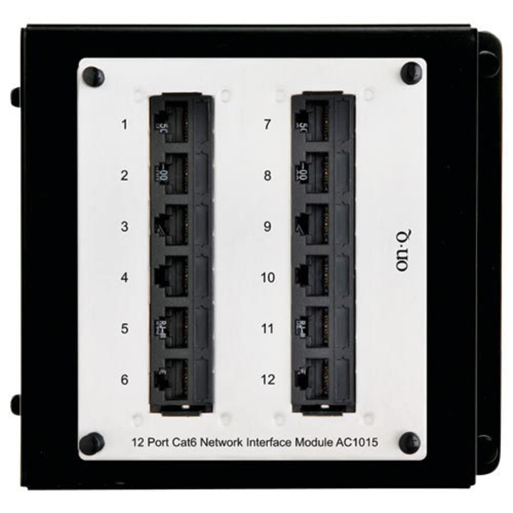 On-Q 12-port Cat6 Network Interface Module in a home enclosure for data and voice