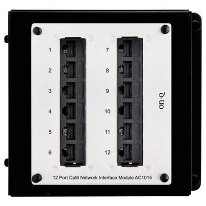 On-Q 12-port Cat6 Network Interface Module in a home enclosure for data and voice