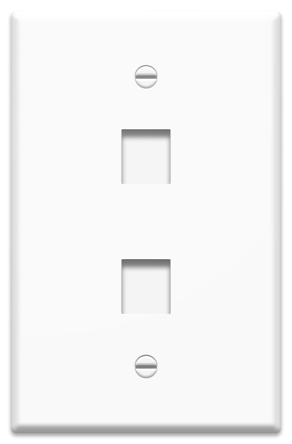 On-Q oversized two-port wall plate front view showing clean white finish and keystone openings for neat installations