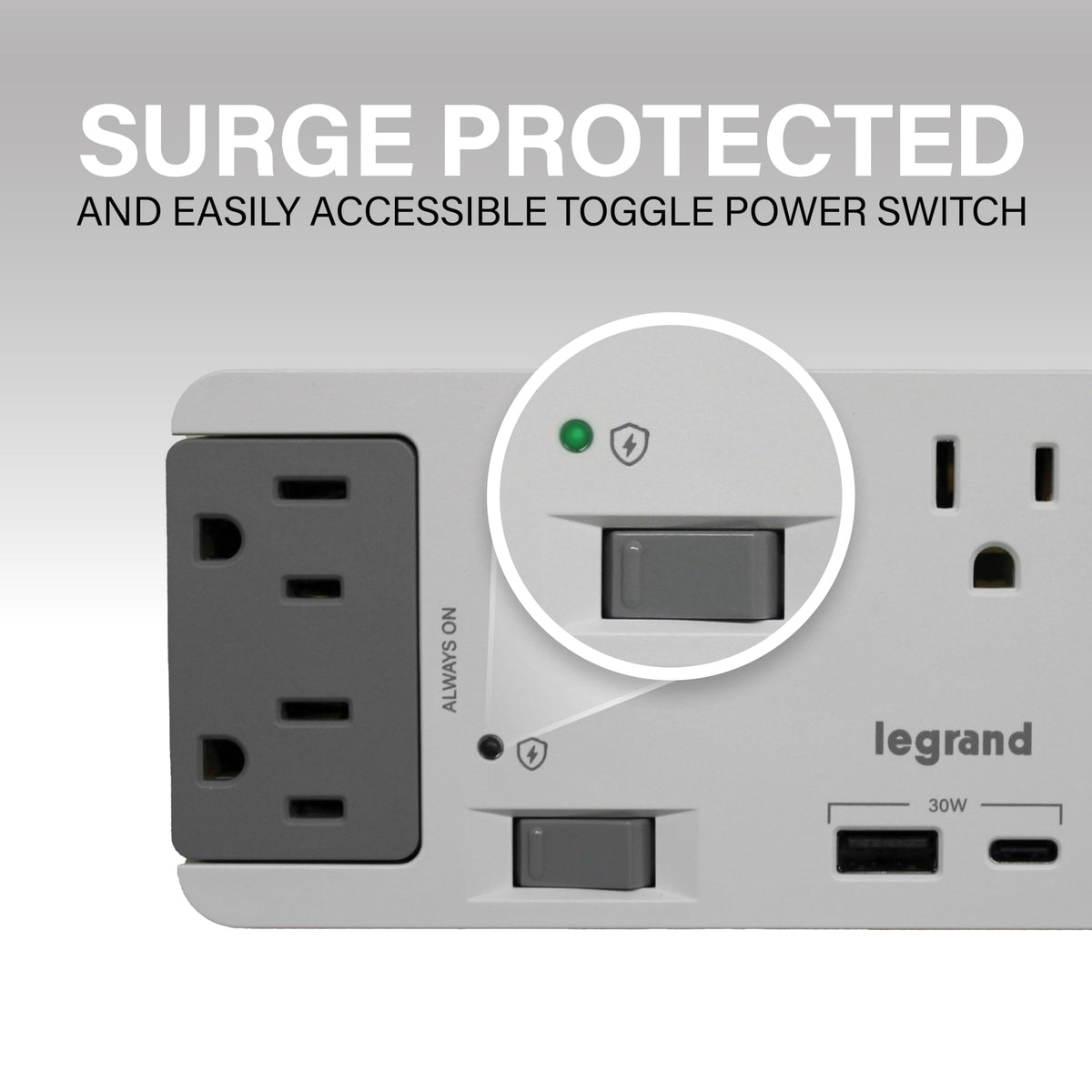 On-Q bottom-outlet plug-in for immediate power access