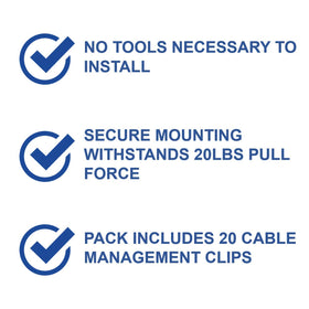 On-Q cable management clip low-profile loop shows versatile securing with Velcro or ties.