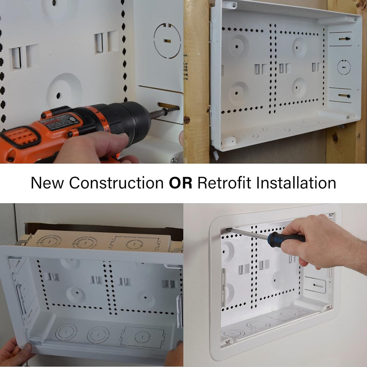 On-Q enclosure with Apple TV inserted demonstrating hidden storage benefit