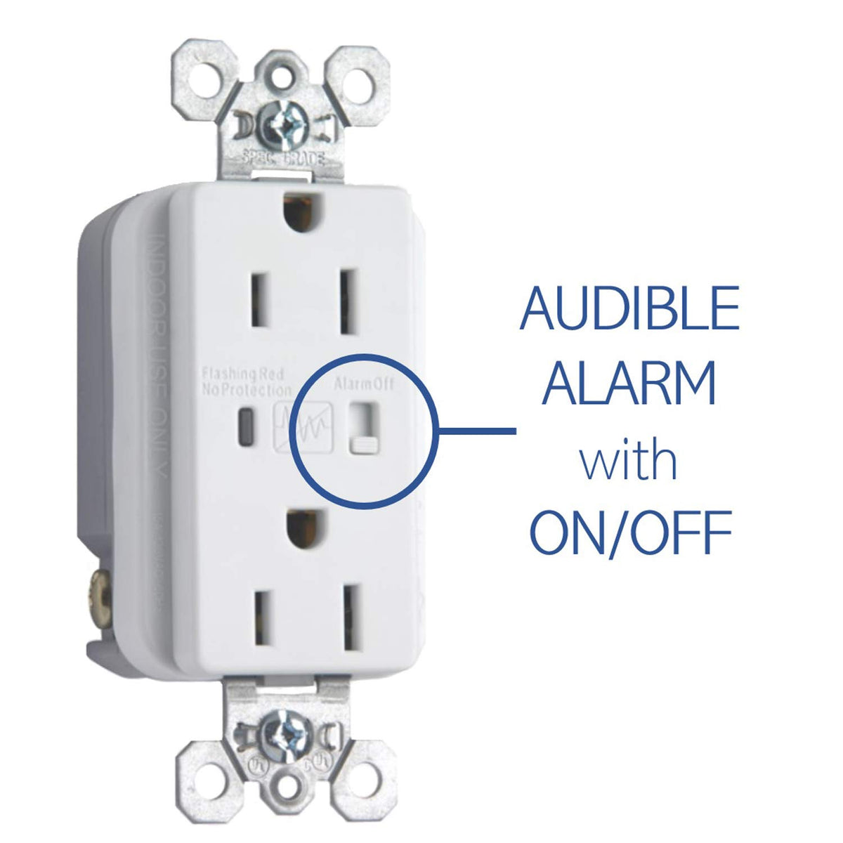 On-Q metal junction box detail demonstrating sturdy mounting and safety benefit