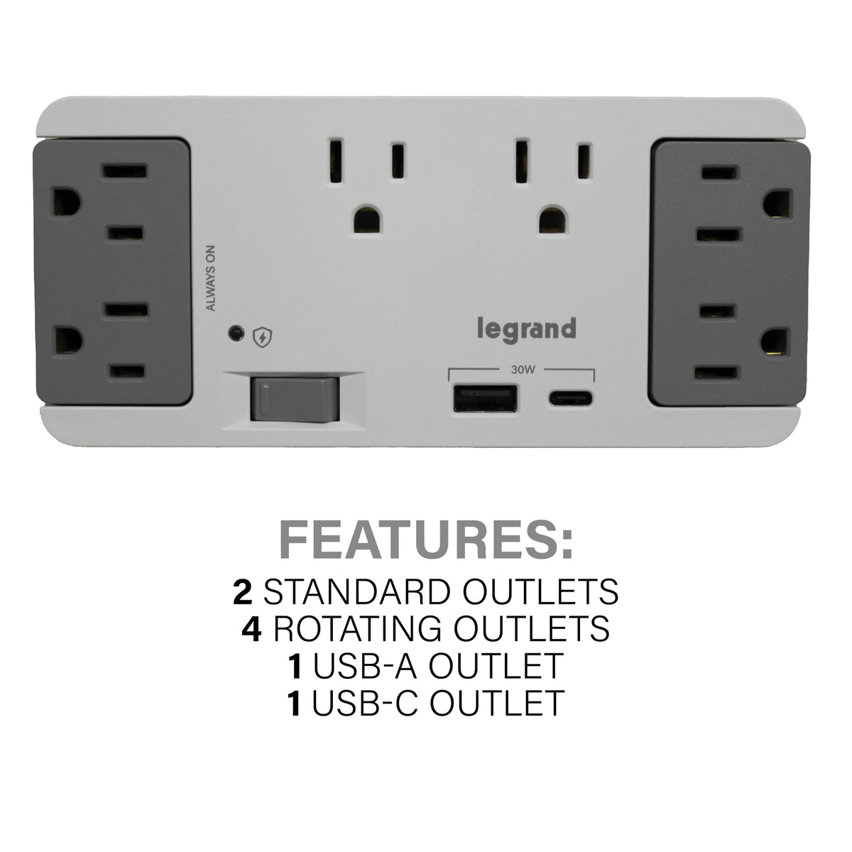 On-Q rotating outlets demonstrating 90-degree flexibility for bulky plugs