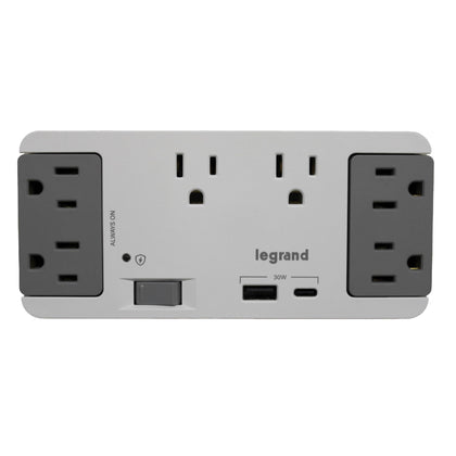 On-Q surge protector with six outlets and USB-C/USB-A for tidy home office power