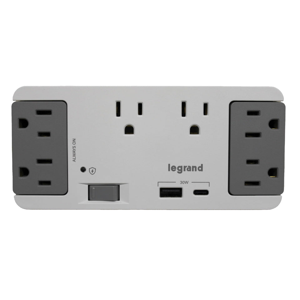 On-Q surge protector with six outlets and USB-C/USB-A for tidy home office power