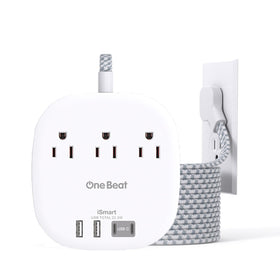 One Beat 10ft extension cord with flat plug for close-to-wall setup.