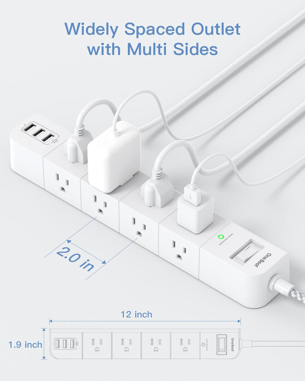 One Beat 15ft heavy-duty cord provides flexible reach behind furniture for accessible outlets.