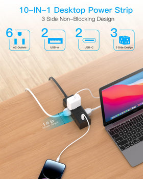 One Beat 6-outlet 4-USB ports provide versatile charging for laptops and phones.
