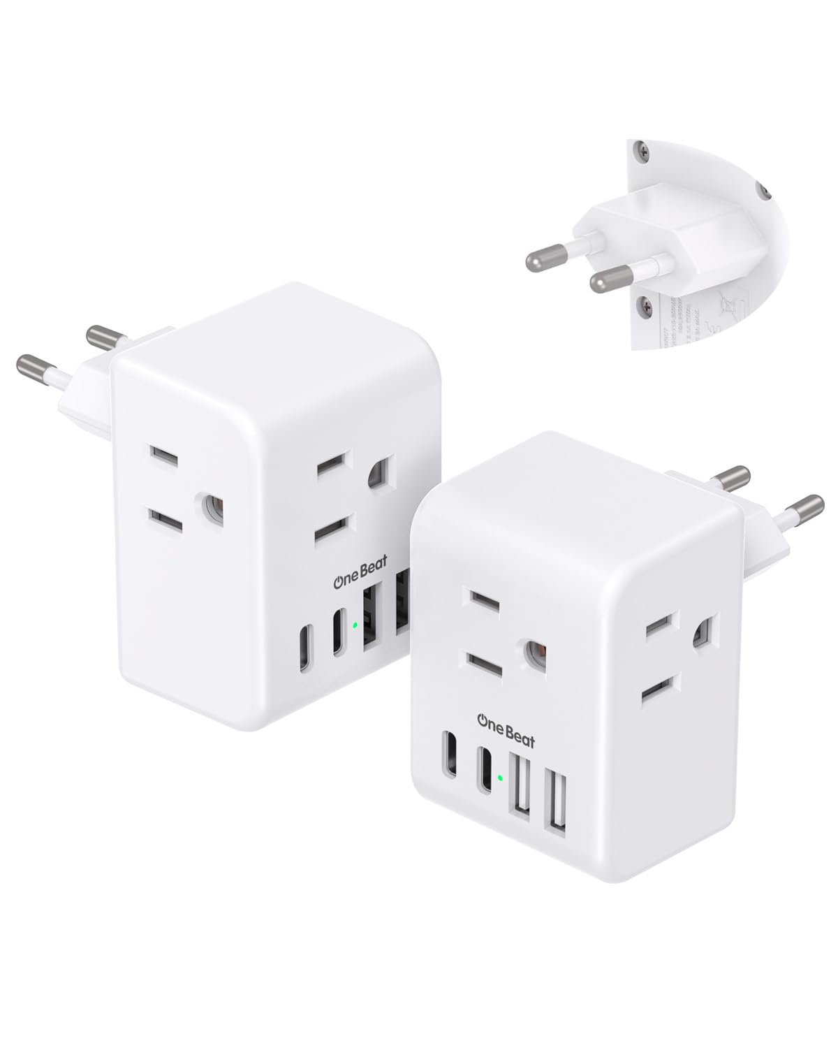 One Beat 7-in-1 EU power adapter charges multiple devices while traveling in Europe