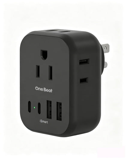 One Beat 8-in-1 travel outlet compactly powers multiple devices on the go.