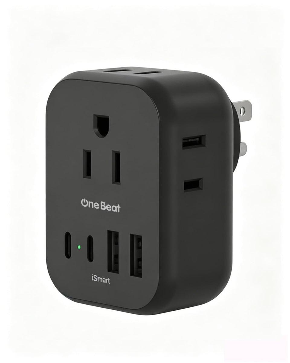 One Beat 8-in-1 travel outlet compactly powers multiple devices on the go.