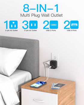 One Beat cruise-approved power strip on a cabin desk, showcasing safety and ship compliance.