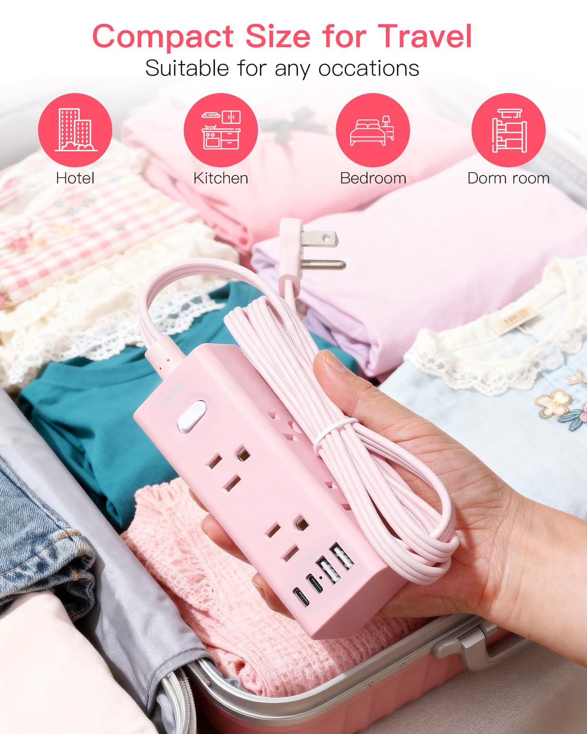 One Beat 6-outlet strip with USB-C ports supports multiple devices.