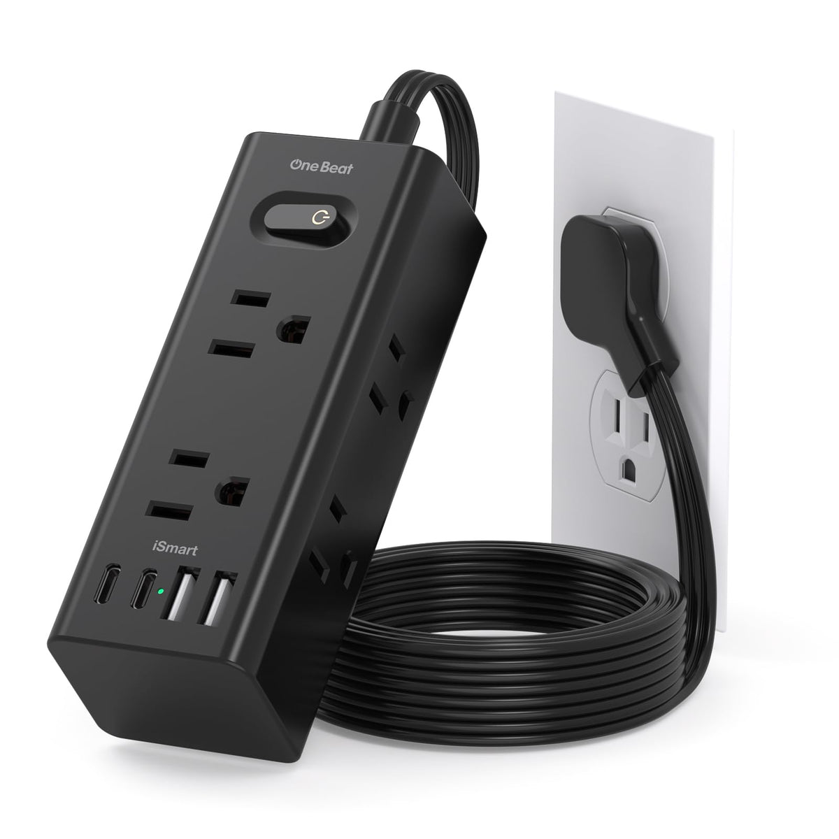 One Beat flat plug power strip flush to wall for space saving