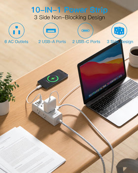 One Beat 6-outlet close-up, wide spacing fits large adapters.