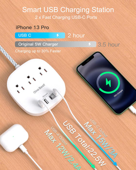One Beat power strip USB ports enable versatile device charging.