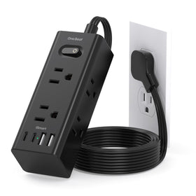 One Beat flat-plug power strip with a slim profile for hidden wall mounting.