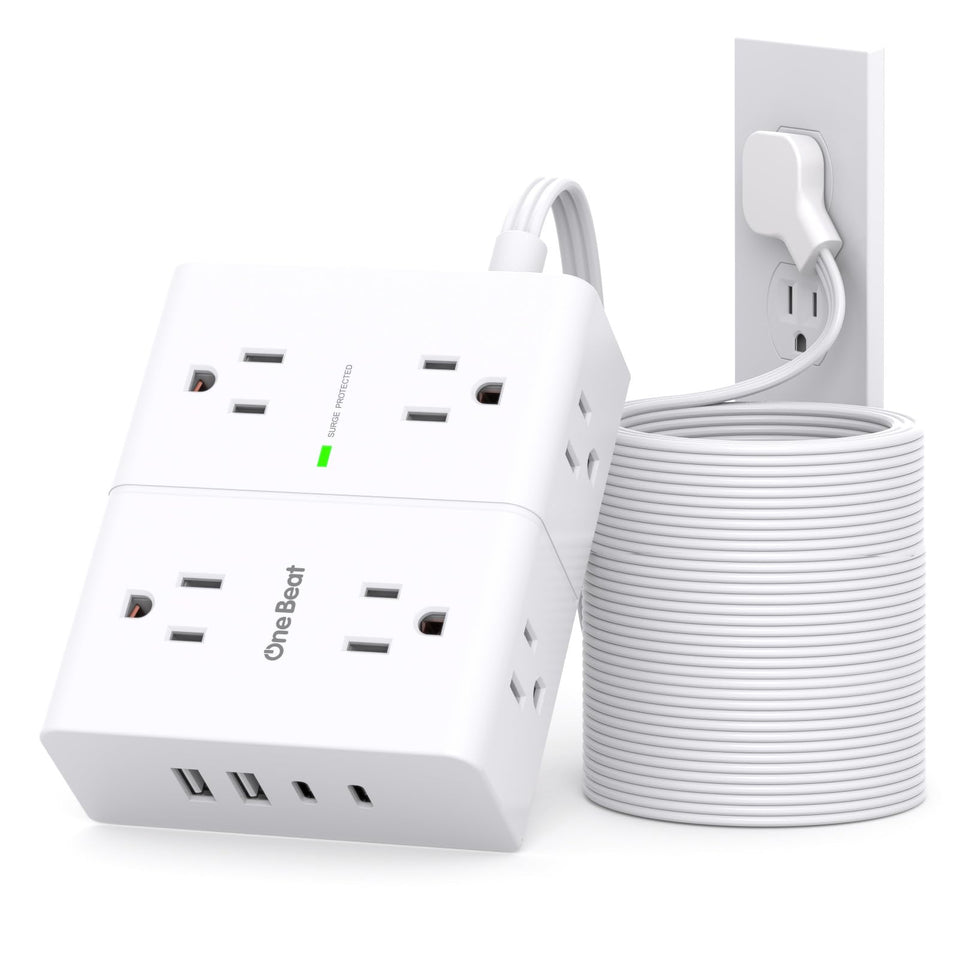 one beat front view showing 8 outlets and 4 usb ports for versatile charging