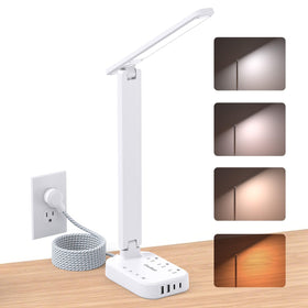 One Beat front view showing lamp and power strip for organized desk charging