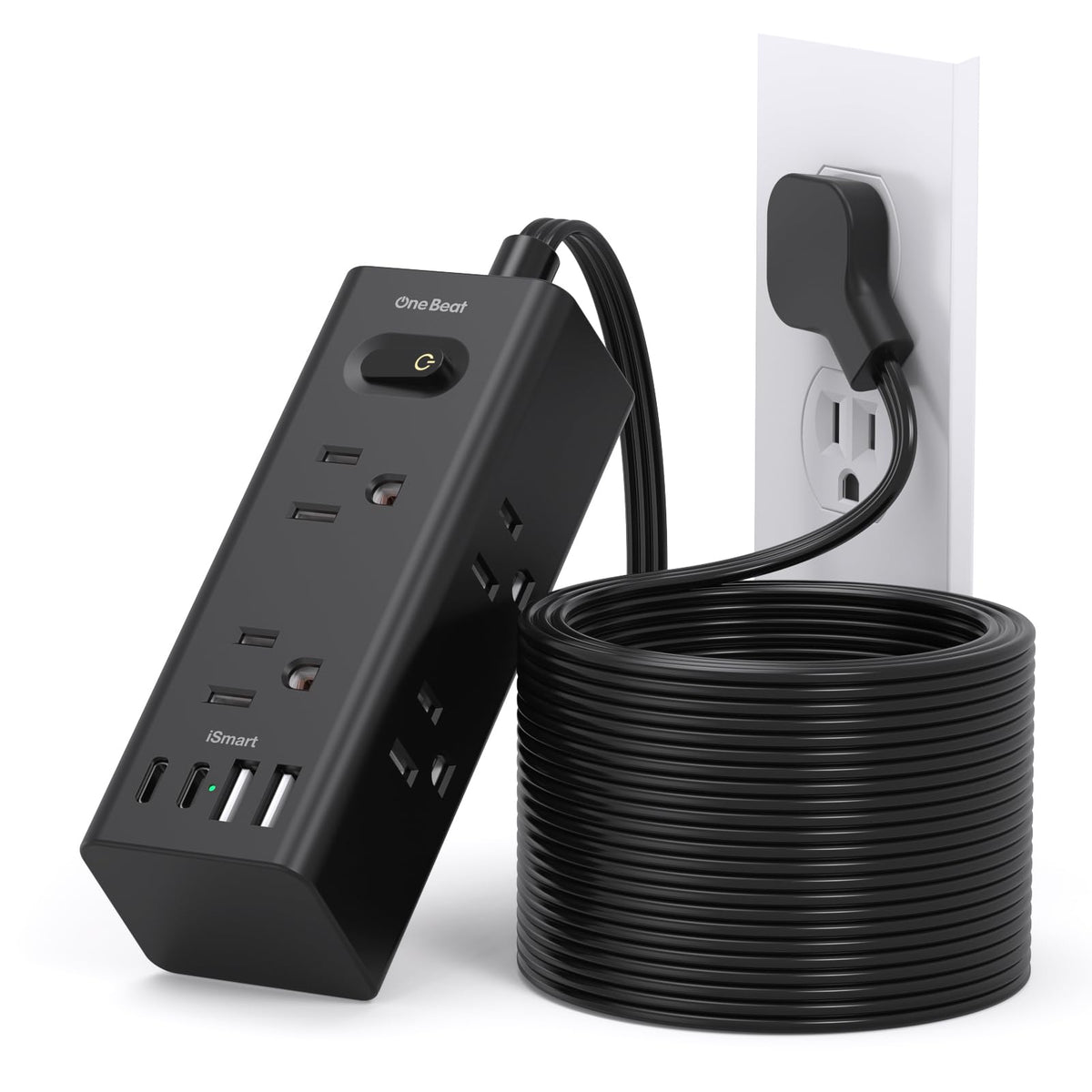 One Beat front view showing six outlets and four USB ports for organized charging
