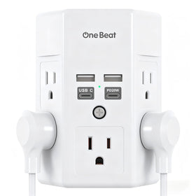 One Beat front view wall mounted showing outlets and USB ports for organized power