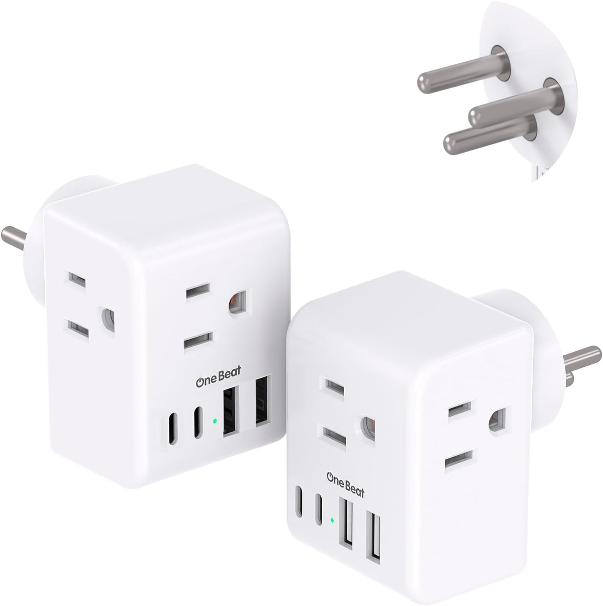 One Beat Israel travel adapter with three US outlets for multi-device charging on the go