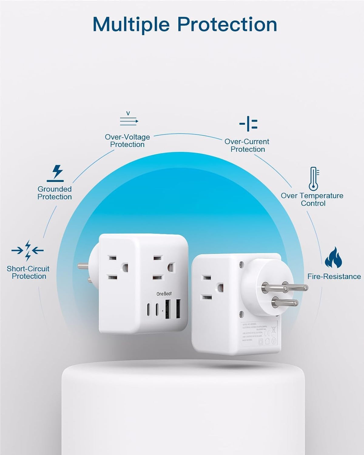 One Beat cruise-friendly travel adapter ready for cabin use