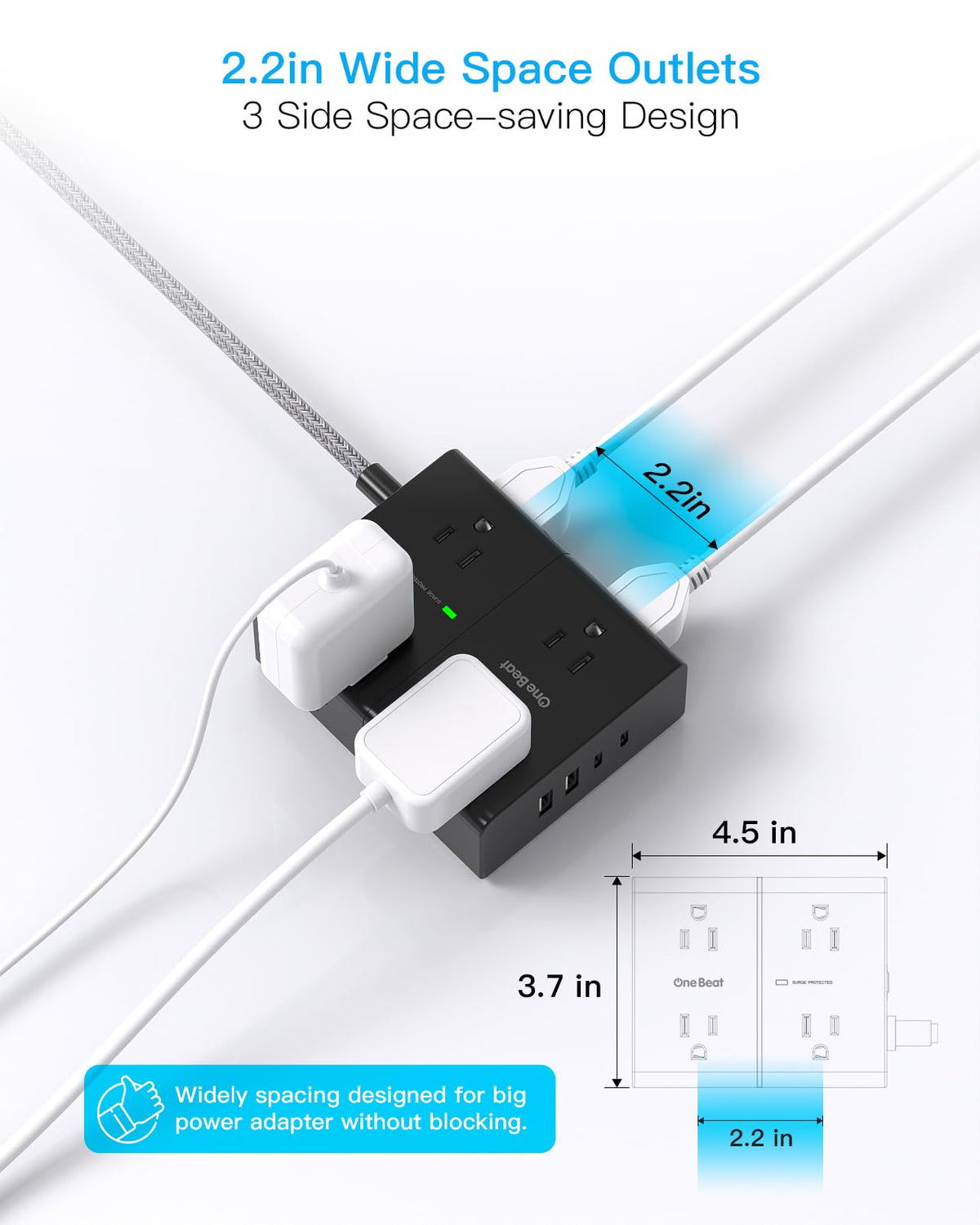 One Beat on a desk powering laptop and phone for organized workspace charging