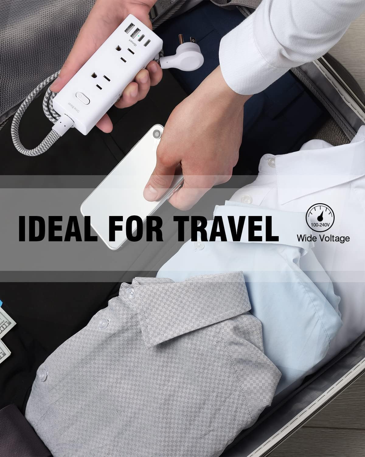 One Beat safety-certified power strip with built-in protections.