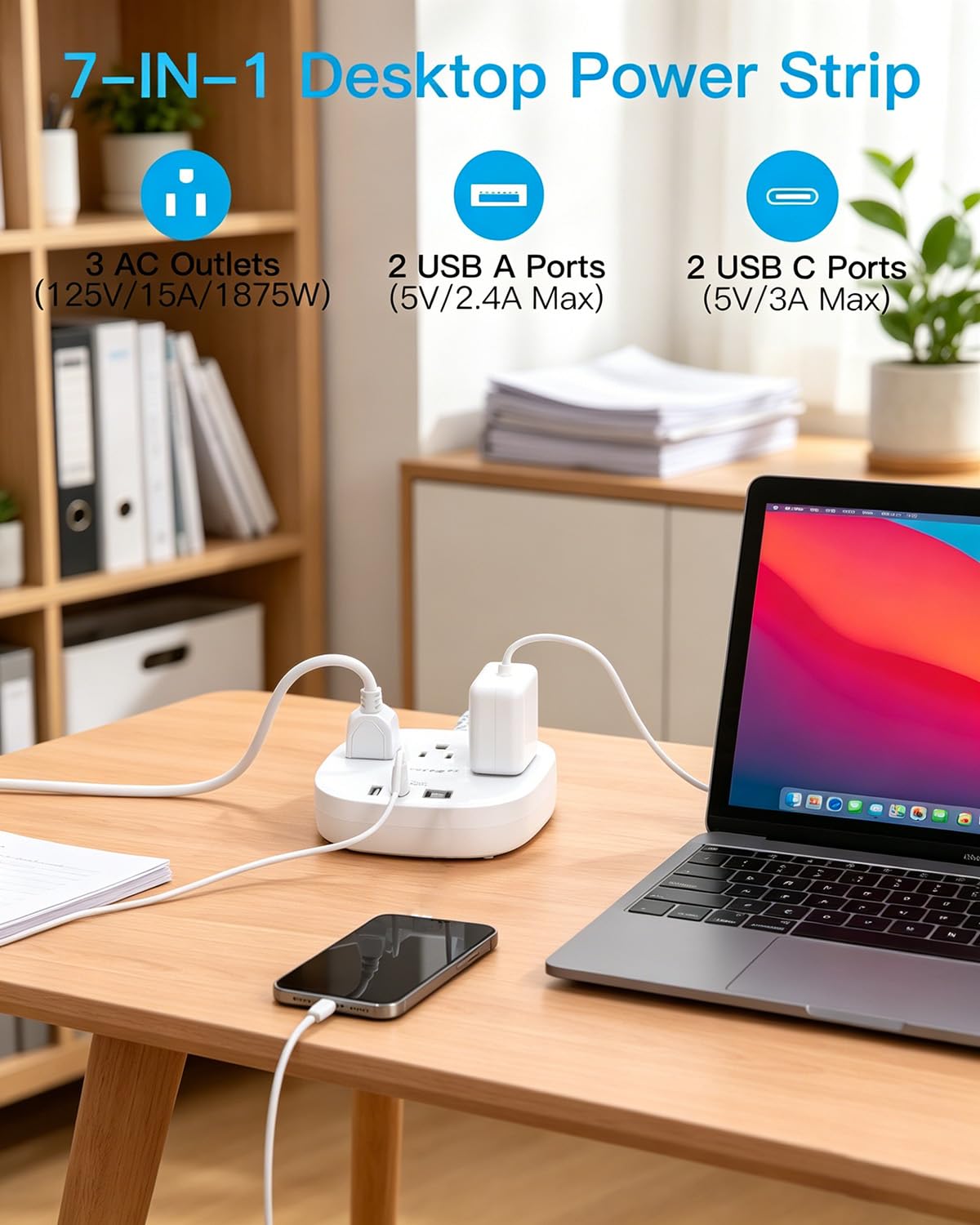 One Beat short extension cord 1ft keeps outlets reachable near furniture