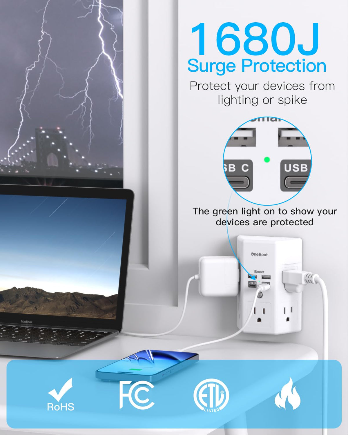 One Beat next to smartphone showing compact scale and convenient wall mount