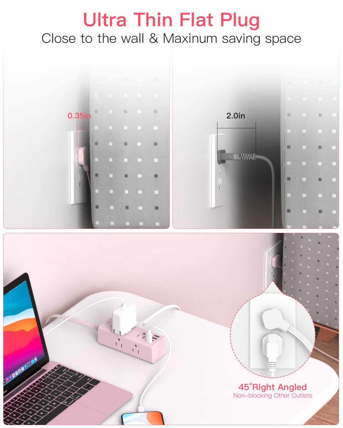 One Beat 5-foot cord provides flexible reach across desks or furniture.
