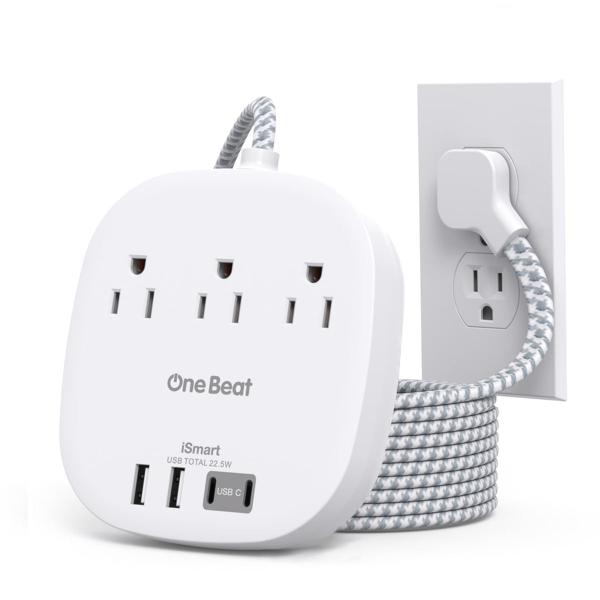 One Beat surge protector showing 3 outlets and 4 USB ports for efficient charging