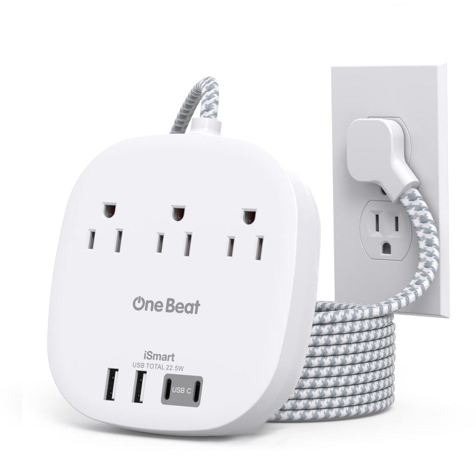 One Beat surge protector showing 3 outlets and 4 USB ports for efficient charging