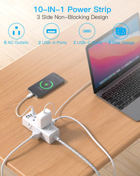 One Beat travel power strip with USB-C ports powers multiple gadgets on hotel desks.