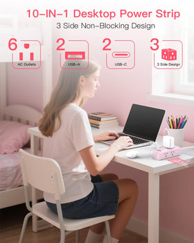 One Beat surge-protected strip guards devices from surges and overloads during busy study sessions.