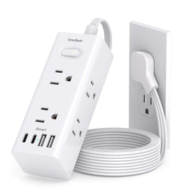 One Beat ultra-flat plug highlights space-saving design for tight wall outlets.