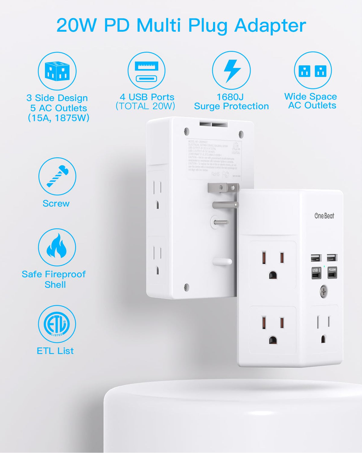 One Beat closeup of two USB‑C and two USB‑A ports for fast, versatile charging