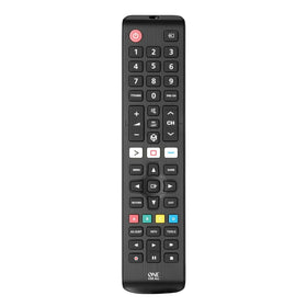 One For All remote close-up showing durable, easy-to-press buttons.