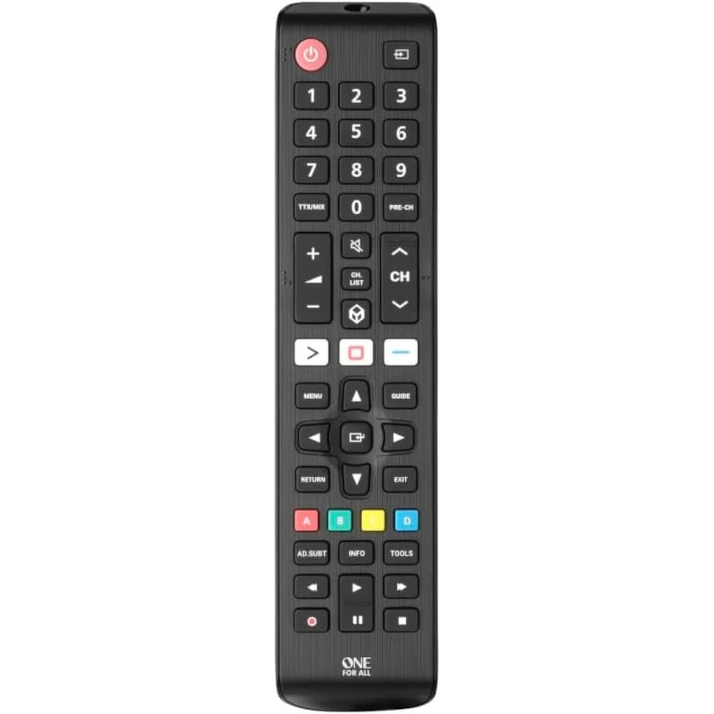 One For All Samsung replacement remote in retail packaging for quick setup.