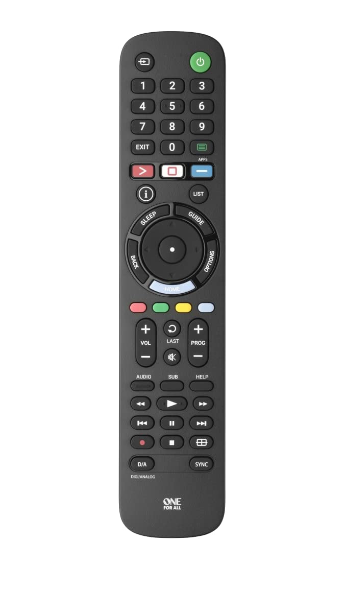 One For All Sony TV replacement remote front view with full-function layout.