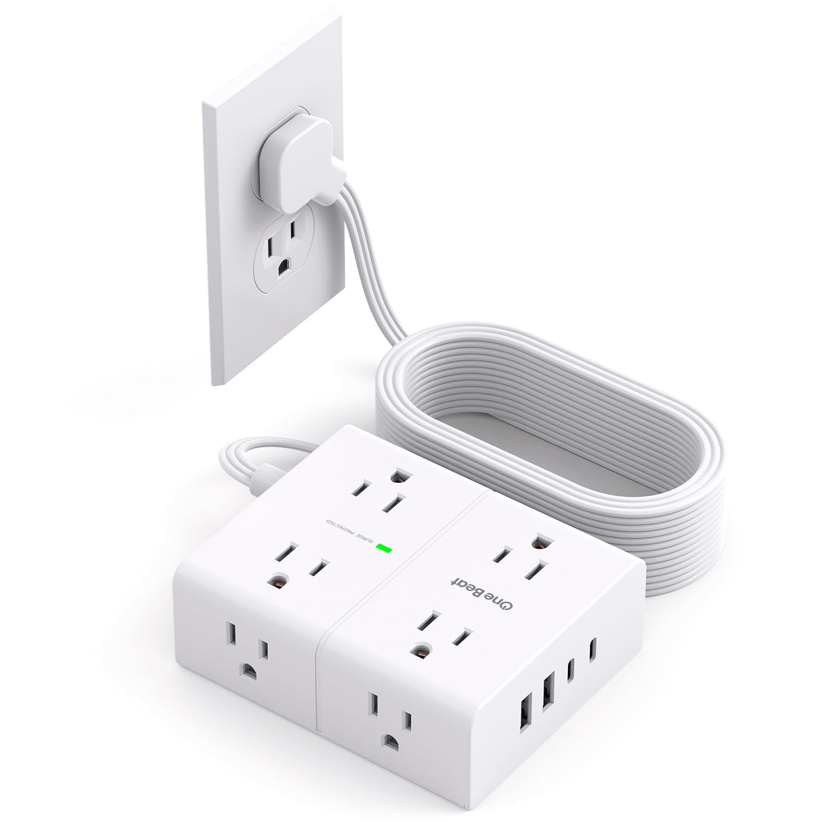 One Beat 10ft extension cord with 8 outlets delivers versatile power for multi-device setups.