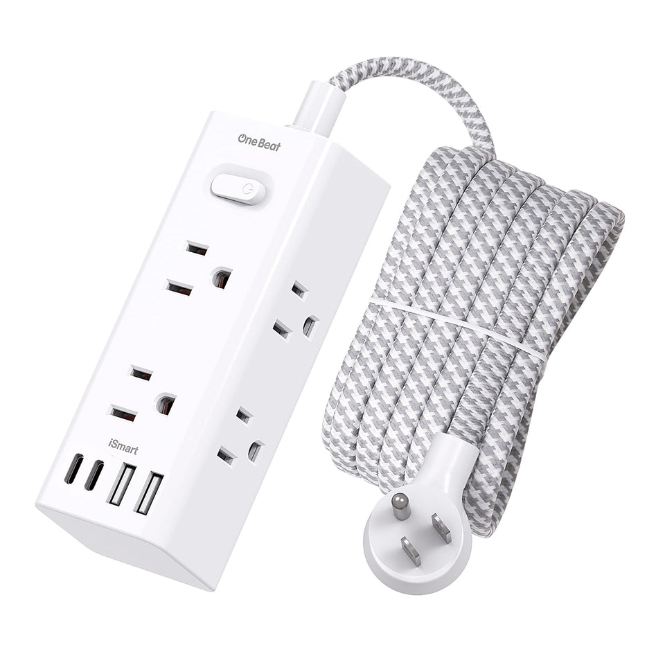 One Beat 10ft extension cord with flat plug for tight spaces.