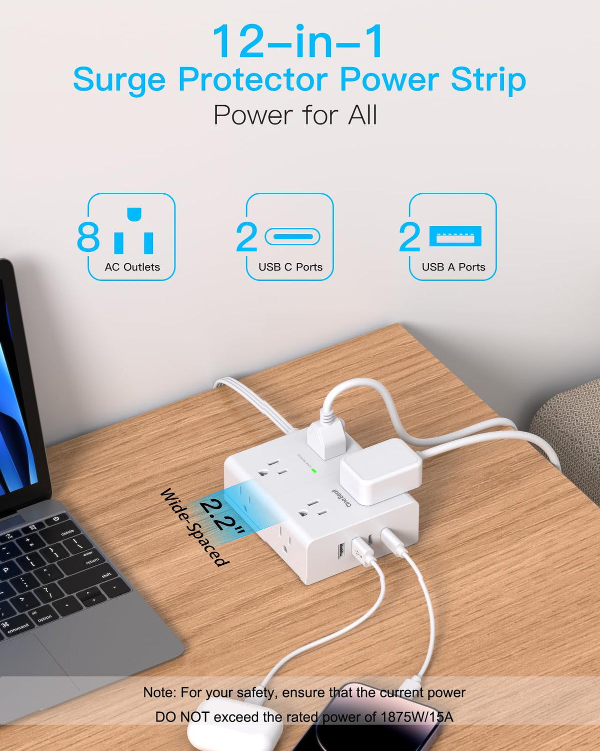 One Beat USB-A and USB-C outlets provide flexible charging for phones and tablets.