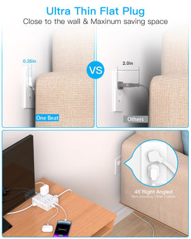 One Beat 10ft extension cord USB-C ports enable fast charging on busy desks.