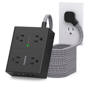One Beat 10 ft flat plug extension cord showing space-saving design for dorms and offices