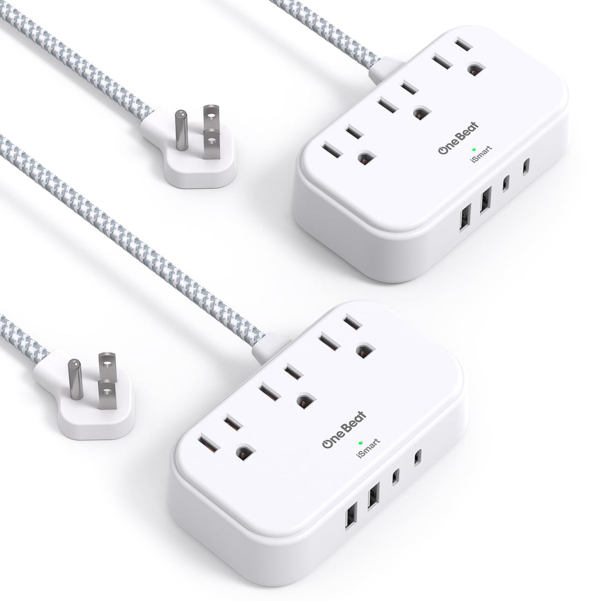 One Beat two-pack cruise power strip with 5ft braided cord for travel.