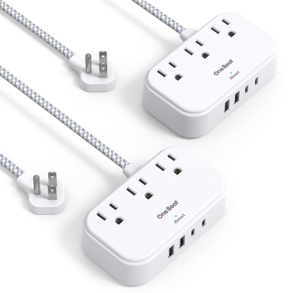 One Beat two-pack cruise power strip with 5ft braided cord for travel.