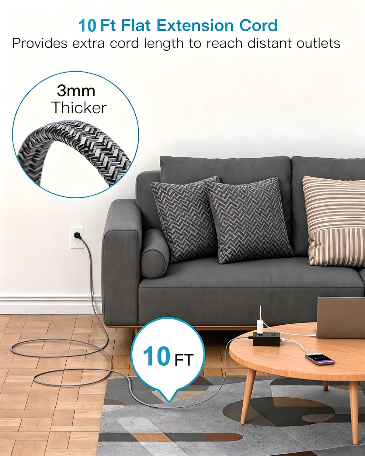 One Beat 8-outlet power strip with USB ports enabling multiple device charging